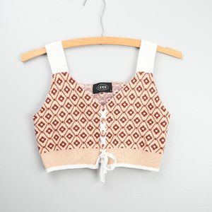 Floral / Geometric Print Cropped Sweater Tank - Sz S - Tie Front